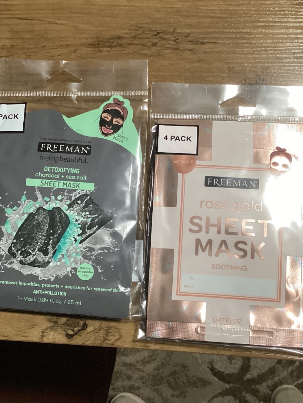 Freeman Sheet Masks 4 pack each=8 masks total Detoxifying & Rose Gold